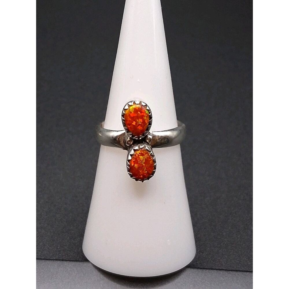 Orange Aurora Opal, Adjustable From Size 5.5 To Size 7.5, 925 Sterling Silver